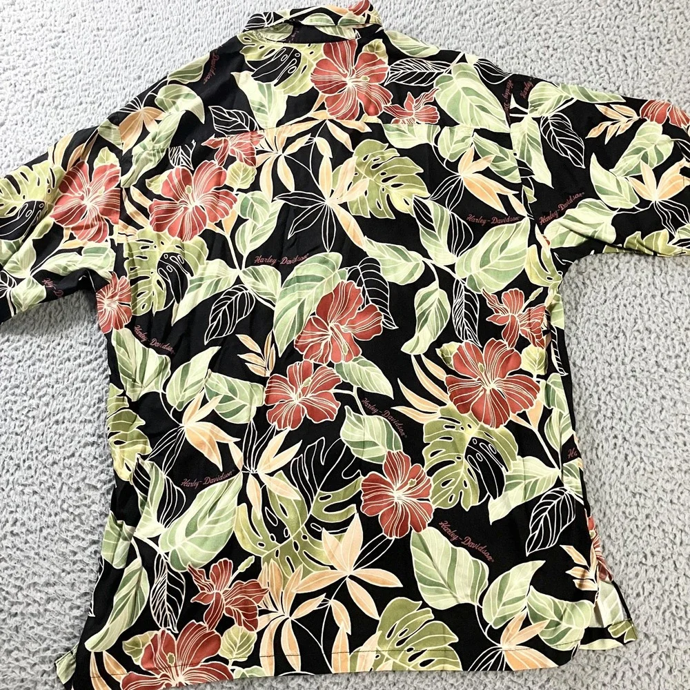 Harley-Davidson Shirt Mens Large Black‎ Hawaiian Aloha Short Sleeve Made USA